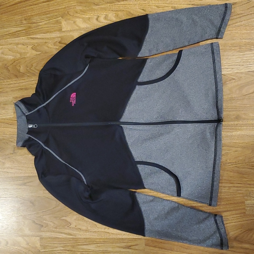 The North Face Womens Full Zip Fleece Track Jacket Size S Black Gray Pink Logo